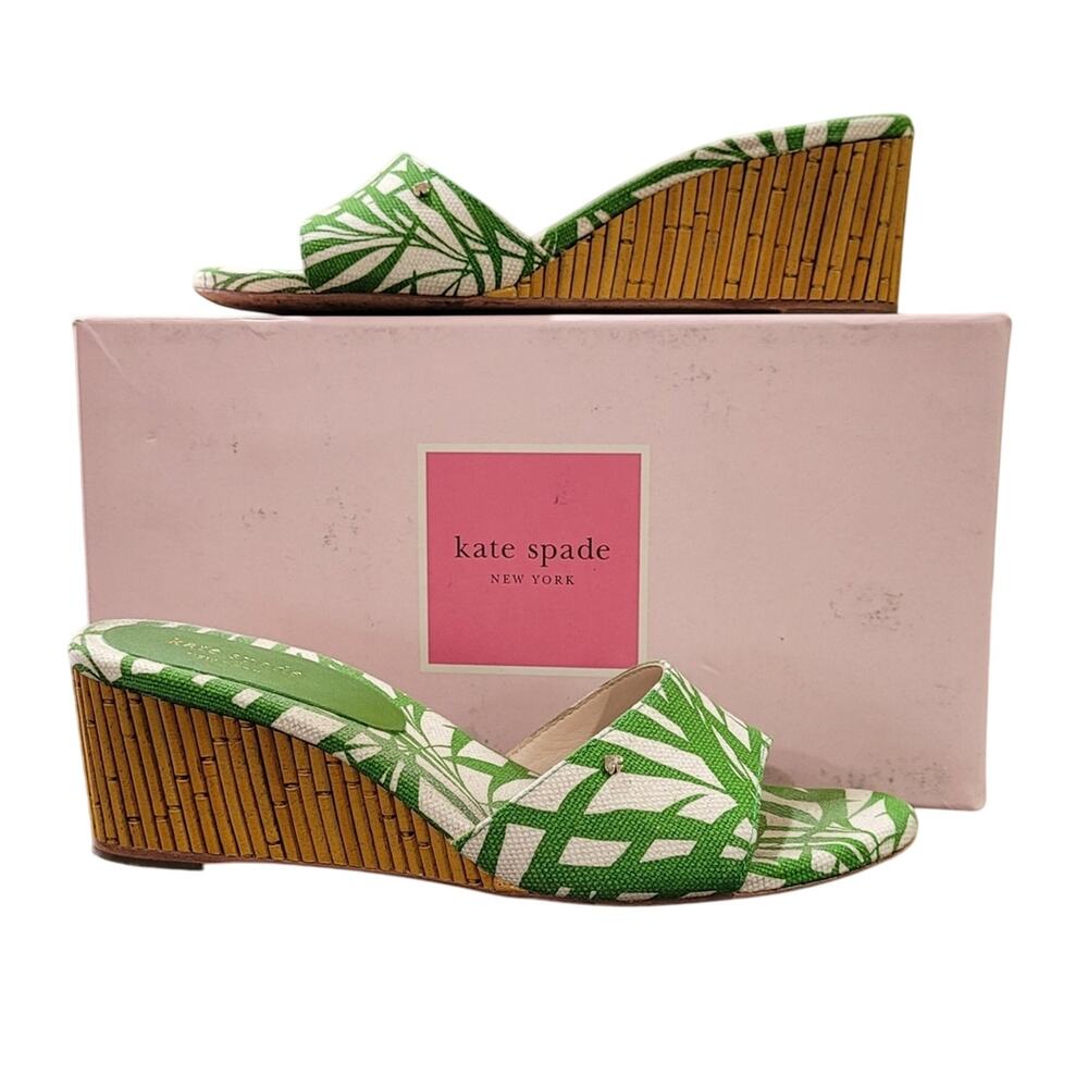 Kate Spade Women's Meena Palm Fronds Wedge Slide Sandals Size 8.5